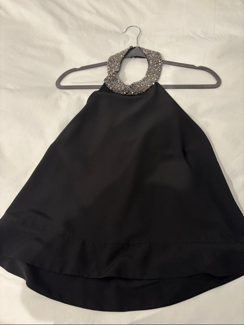 MLV Black Halter Top with Beaded Silver Collar